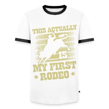 Bull Rider Bull Reiten Western Rodeo Cowboy - Männer Kontrast-T-Shirt - Weiß/Schwarz - Vorne - AI Model Female 172 light (172cm) & AI Model Male 178 dark (178cm)