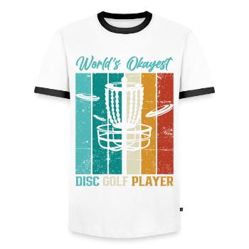 Frisbee Player Disc Golf Frisbee Competition - Men's Ringer Shirt - white/black - Front - AI Model Female 172 light (172cm) & AI Model Male 178 dark (178cm)