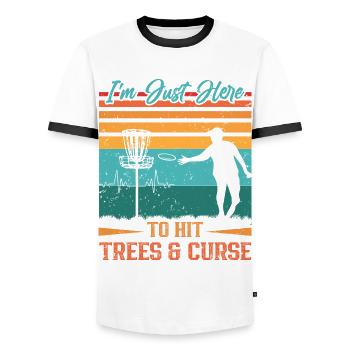 Frisbee Player Disc Golf Frisbee Competition - Men's Ringer Shirt - white/black - Front - AI Model Female 172 light (172cm) & AI Model Male 178 dark (178cm)