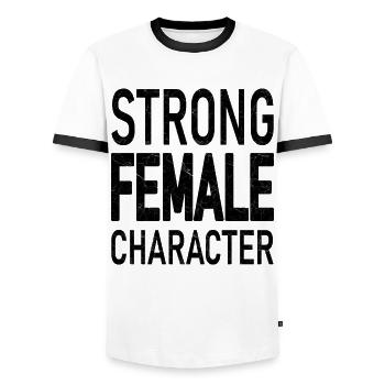 Strong Female Character - Men's Ringer Shirt - white/black - Front - AI Model Female 172 light (172cm) & AI Model Male 178 dark (178cm)