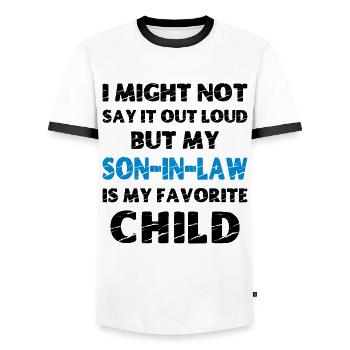My Son-In-Law is my Favorite Child - Men's Ringer Shirt - white/black - Front - AI Model Female 172 light (172cm) & AI Model Male 178 dark (178cm)