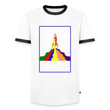 Liberals For Gays Space Socialism - Men's Ringer Shirt - white/black - Front - AI Model Female 172 light (172cm) & AI Model Male 178 dark (178cm)