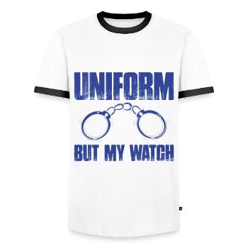 My time in uniform is over police policeman - Men's Ringer Shirt - white/black - Front - AI Model Female 172 light (172cm) & AI Model Male 178 dark (178cm)