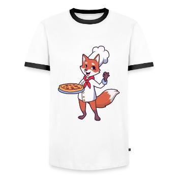 Fuchs is a pizza maker - Men's Ringer Shirt - white/black - Front - AI Model Female 172 light (172cm) & AI Model Male 178 dark (178cm)