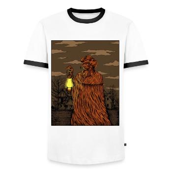 Plague doctor with plague mask - Drawing of the plague doctor - Men's Ringer Shirt - white/black - Front - AI Model Female 172 light (172cm) & AI Model Male 178 dark (178cm)