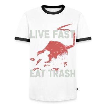 Opossum poubelle Opossum Rétro - T-shirt contrasté Homme - blanc/noir - Devant - AI Model Female 172 light (172cm) & AI Model Male 178 dark (178cm)