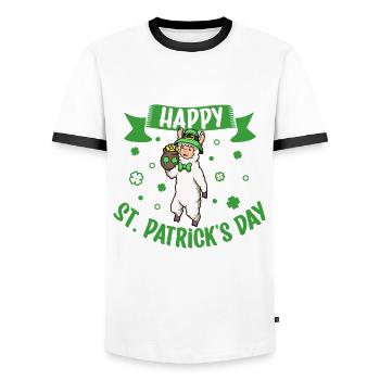St Patrick's Lama - Happy St Patrick's Day - Men's Ringer Shirt - white/black - Front - AI Model Female 172 light (172cm) & AI Model Male 178 dark (178cm)