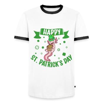 St Patrick's Axolotl - Happy St Patrick's Day - Men's Ringer Shirt - white/black - Front - AI Model Female 172 light (172cm) & AI Model Male 178 dark (178cm)