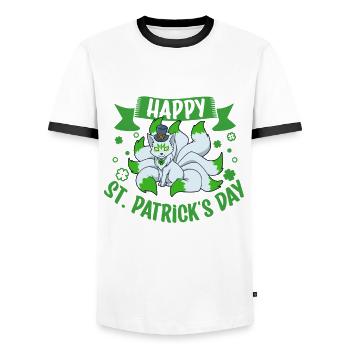 St Patrick's Kitsune - Happy St Patrick's Day - Men's Ringer Shirt - white/black - Front - AI Model Female 172 light (172cm) & AI Model Male 178 dark (178cm)