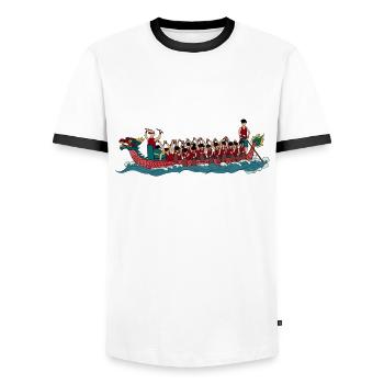 Dessin d’un bateau-dragon de 20 hommes - T-shirt contrasté Homme - blanc/noir - Devant - AI Model Female 172 light (172cm) & AI Model Male 178 dark (178cm)