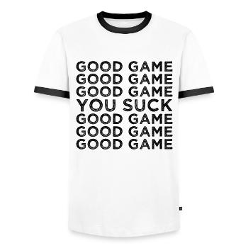 Basketball Tall Player Sports - Men's Ringer Shirt - white/black - Front - AI Model Female 172 light (172cm) & AI Model Male 178 dark (178cm)