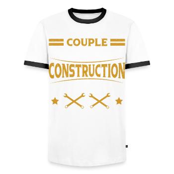 Building Design For Men Daddy Construction Worker - Men's Ringer Shirt - white/black - Front - AI Model Female 172 light (172cm) & AI Model Male 178 dark (178cm)