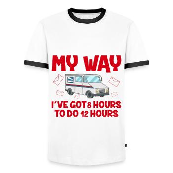 Delivery Driver Outfit Joke Van Design - Men's Ringer Shirt - white/black - Front - AI Model Female 172 light (172cm) & AI Model Male 178 dark (178cm)