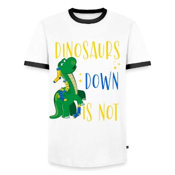 Dinosaurs are scary Down syndrome is - Men's Ringer Shirt - white/black - Front - AI Model Female 172 light (172cm) & AI Model Male 178 dark (178cm)