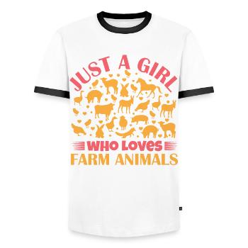 Filles, animaux de ferme, vaches, cochons, chèvres - T-shirt contrasté Homme - blanc/noir - Devant - AI Model Female 172 light (172cm) & AI Model Male 178 dark (178cm)