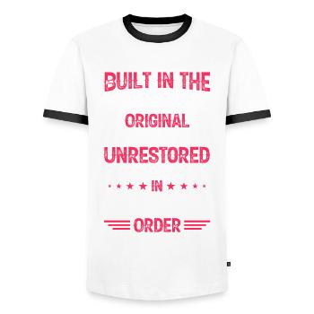 Built In Fifties 50's Birthday - Men's Ringer Shirt - white/black - Front - AI Model Female 172 light (172cm) & AI Model Male 178 dark (178cm)