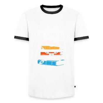 I'm with the banned bookworm - Men's Ringer Shirt - white/black - Front - AI Model Female 172 light (172cm) & AI Model Male 178 dark (178cm)