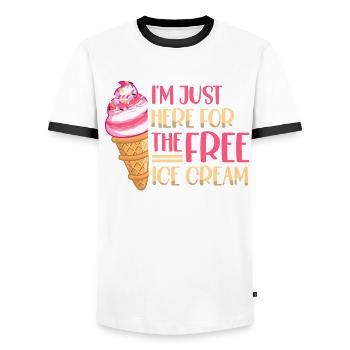Je suis juste ici pour le gratuit - T-shirt contrasté Homme - blanc/noir - Devant - AI Model Female 172 light (172cm) & AI Model Male 178 dark (178cm)