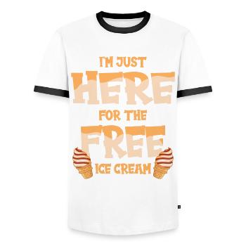 Je suis juste ici pour le gratuit - T-shirt contrasté Homme - blanc/noir - Devant - AI Model Female 172 light (172cm) & AI Model Male 178 dark (178cm)