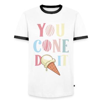 Vous cône le faire - T-shirt contrasté Homme - blanc/noir - Devant - AI Model Female 172 light (172cm) & AI Model Male 178 dark (178cm)
