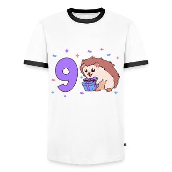 Mit Igel - Kinder Geburtstag 9 Jahre - Männer Kontrast-T-Shirt - Weiß/Schwarz - Vorne - AI Model Female 172 light (172cm) & AI Model Male 178 dark (178cm)