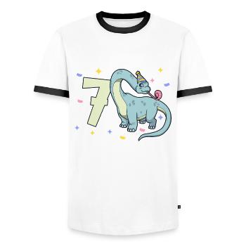 Avec Brachiosaurus - Anniversaire des enfants 7 ans - T-shirt contrasté Homme - blanc/noir - Devant - AI Model Female 172 light (172cm) & AI Model Male 178 dark (178cm)