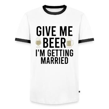 Bride Squat Groom Enterrement de vie de garçon - T-shirt contrasté Homme - blanc/noir - Devant - AI Model Female 172 light (172cm) & AI Model Male 178 dark (178cm)