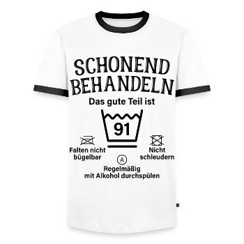 91. Geburtstag Schonend Behandeln 91 Teil Ist 91 - Männer Kontrast-T-Shirt - Weiß/Schwarz - Vorne - AI Model Female 172 light (172cm) & AI Model Male 178 dark (178cm)