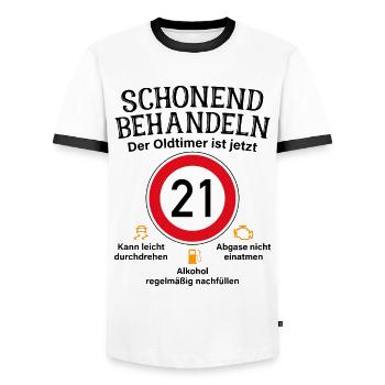 21. Geburtstag Schonend Behandeln Oldtimer Ist 21 - Männer Kontrast-T-Shirt - Weiß/Schwarz - Vorne - AI Model Female 172 light (172cm) & AI Model Male 178 dark (178cm)