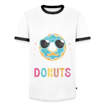 Just a man who loves donuts donut donut - Men's Ringer Shirt - white/black - Front - AI Model Female 172 light (172cm) & AI Model Male 178 dark (178cm)