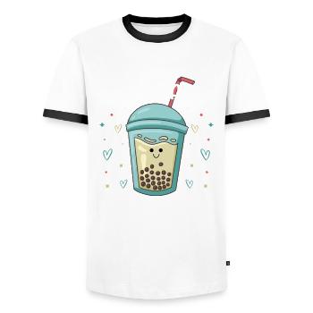 C’est Boba Tea Style of the Day Bubble Tea Lover Lover - T-shirt contrasté Homme - blanc/noir - Devant - AI Model Female 172 light (172cm) & AI Model Male 178 dark (178cm)