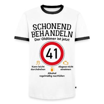 41. Geburtstag Schonend Behandeln Oldtimer Ist 41 - Männer Kontrast-T-Shirt - Weiß/Schwarz - Vorne - AI Model Female 172 light (172cm) & AI Model Male 178 dark (178cm)