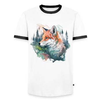 Fuchs Fuchskopf Natur Wildnis Wald Bäume Berge - Männer Kontrast-T-Shirt - Weiß/Schwarz - Vorne - AI Model Female 172 light (172cm) & AI Model Male 178 dark (178cm)