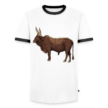 Drawing of an Ankole cow - Men's Ringer Shirt - white/black - Front - AI Model Female 172 light (172cm) & AI Model Male 178 dark (178cm)