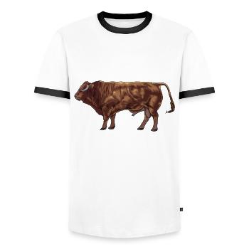 Zeichnung eines Limousin Rind - Männer Kontrast-T-Shirt - Weiß/Schwarz - Vorne - AI Model Female 172 light (172cm) & AI Model Male 178 dark (178cm)