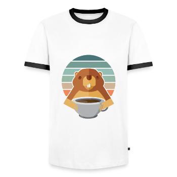 Retro Murmeltier Respektieren Sie Das Murmeltier - Männer Kontrast-T-Shirt - Weiß/Schwarz - Vorne - AI Model Female 172 light (172cm) & AI Model Male 178 dark (178cm)