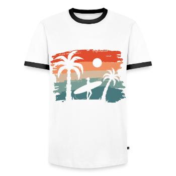 Family Hawaii Vacation 2023 Beach In Hawaii - Men's Ringer Shirt - white/black - Front - AI Model Female 172 light (172cm) & AI Model Male 178 dark (178cm)