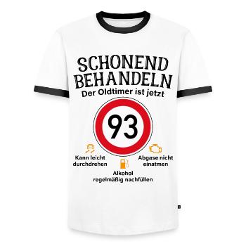 93. Geburtstag Schonend Behandeln Oldtimer Ist 93 - Männer Kontrast-T-Shirt - Weiß/Schwarz - Vorne - AI Model Female 172 light (172cm) & AI Model Male 178 dark (178cm)