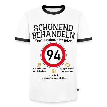94. Geburtstag Schonend Behandeln Oldtimer Ist 94 - Männer Kontrast-T-Shirt - Weiß/Schwarz - Vorne - AI Model Female 172 light (172cm) & AI Model Male 178 dark (178cm)