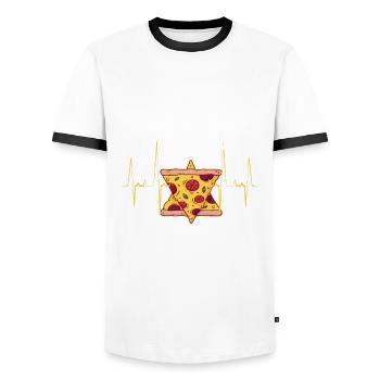 The Fathers' Pizza The Best Father Ever - Men's Ringer Shirt - white/black - Front - AI Model Female 172 light (172cm) & AI Model Male 178 dark (178cm)
