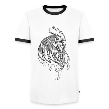 Rooster tattoo design chicken breeding on the farm - Men's Ringer Shirt - white/black - Front - AI Model Female 172 light (172cm) & AI Model Male 178 dark (178cm)