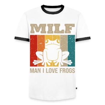 Man, I love frogs, amphibian, frog, toad, - Men's Ringer Shirt - white/black - Front - AI Model Female 172 light (172cm) & AI Model Male 178 dark (178cm)