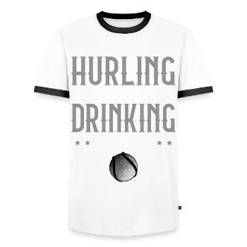Irish hurling hurling team Ireland Playing - Men's Ringer Shirt - white/black - Front - AI Model Female 172 light (172cm) & AI Model Male 178 dark (178cm)