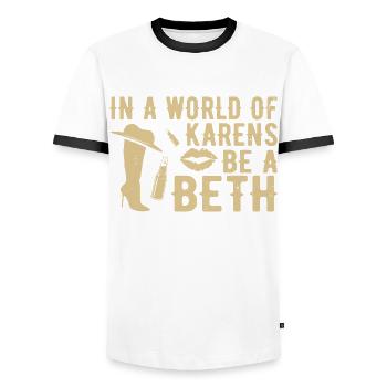 Un monde plein de Karens est une Beth pour les femmes - T-shirt contrasté Homme - blanc/noir - Devant - AI Model Female 172 light (172cm) & AI Model Male 178 dark (178cm)