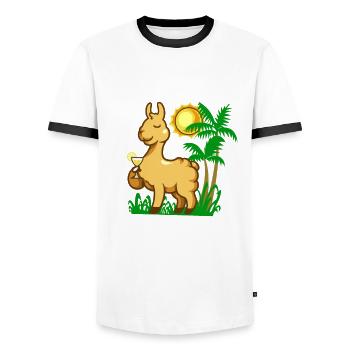 Comic Lama genießt einen Cocktail - Männer Kontrast-T-Shirt - Weiß/Schwarz - Vorne - AI Model Female 172 light (172cm) & AI Model Male 178 dark (178cm)