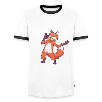 Fox plays harmonica - Men's Ringer Shirt - white/black - Front - AI Model Female 172 light (172cm) & AI Model Male 178 dark (178cm)