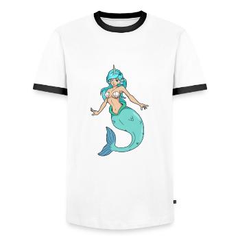 Sirène licorne - T-shirt contrasté Homme - blanc/noir - Devant - AI Model Female 172 light (172cm) & AI Model Male 178 dark (178cm)