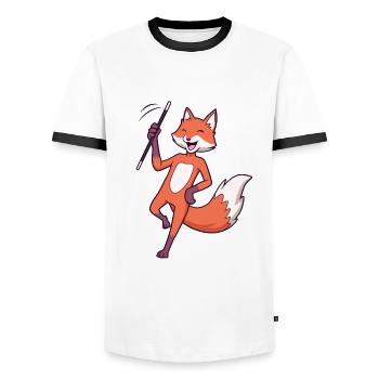 Comic fox twirling - Men's Ringer Shirt - white/black - Front - AI Model Female 172 light (172cm) & AI Model Male 178 dark (178cm)
