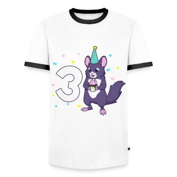 With chinchilla - children's birthday 3 years - Men's Ringer Shirt - white/black - Front - AI Model Female 172 light (172cm) & AI Model Male 178 dark (178cm)