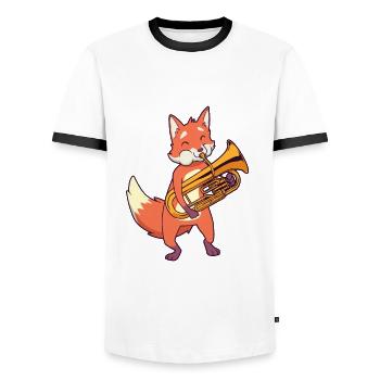 Cartoon Fuchs spielt Euphonium - Männer Kontrast-T-Shirt - Weiß/Schwarz - Vorne - AI Model Female 172 light (172cm) & AI Model Male 178 dark (178cm)